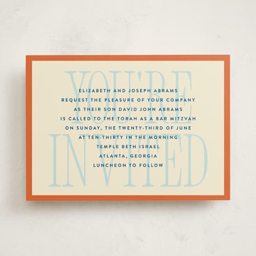 This is a pepper bar mitzvah bat mitzvah invitations with standard by Robert and Stella called big invite printing on signature in standard