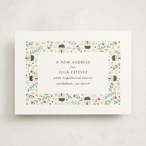 This is a onyx moving announcements with standard by Monica Schafer called little village printing on signature in standard