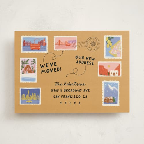 This is a sunset moving announcements with standard by Jenna Holcomb called stamped printing on signature in standard