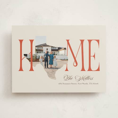 This is a desert moving announcements with standard by Kelsey Mucci called home state • texas printing on signature in standard