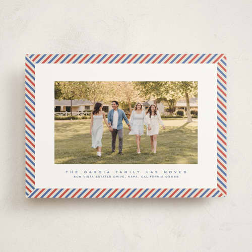 This is a postal moving announcements with standard by Lea Delaveris called air mail frame printing on signature in standard