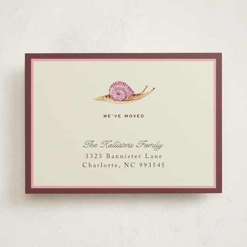 This is a raspberry moving announcements with standard by Pati Cascino called snail mail printing on signature in standard