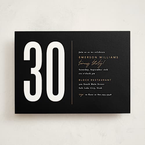 This is a onyx party invitations with standard by Robert and Stella called statement printing on signature in standard
