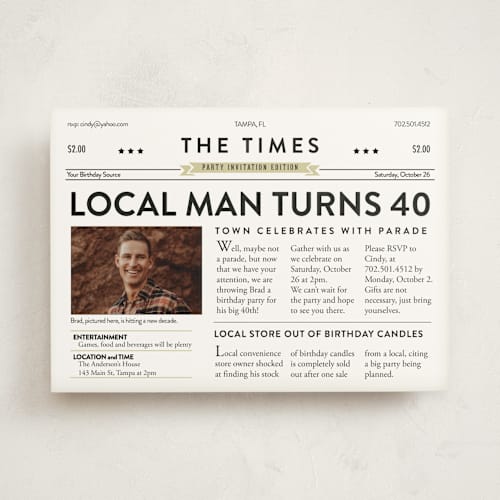 This is a paper party invitations with standard by Lori Wemple called the birthday times printing on signature in standard