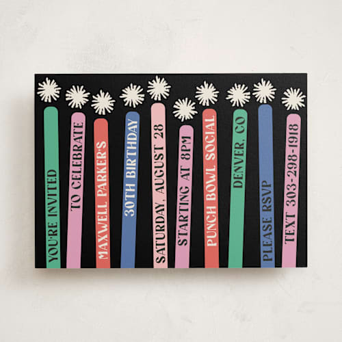 This is a confetti party invitations with standard by Jenna Holcomb called birthday candles printing on signature in standard