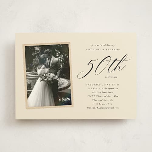 This is a golden party invitations with standard by Kamala Nahas called vintage photo printing on signature in standard