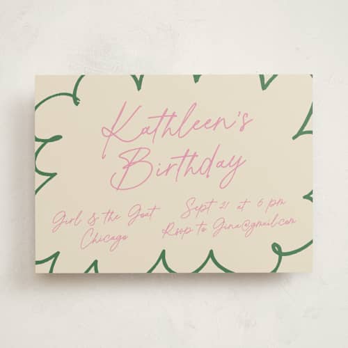 This is a preppy green party invitations with standard by Inkblot Design called casual bloom printing on signature in standard