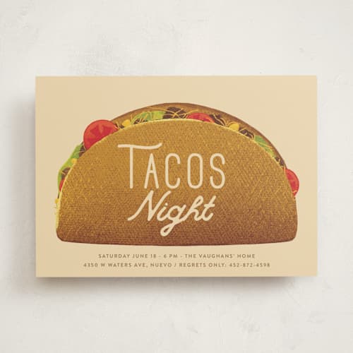 This is a crepe party invitations with standard by Gwen Bedat called tacos printing on signature in standard