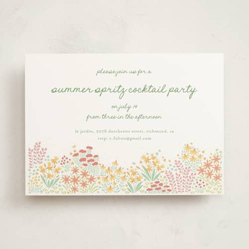 This is a coral party invitations with standard by Pippa Shaw called floral border printing on signature in standard