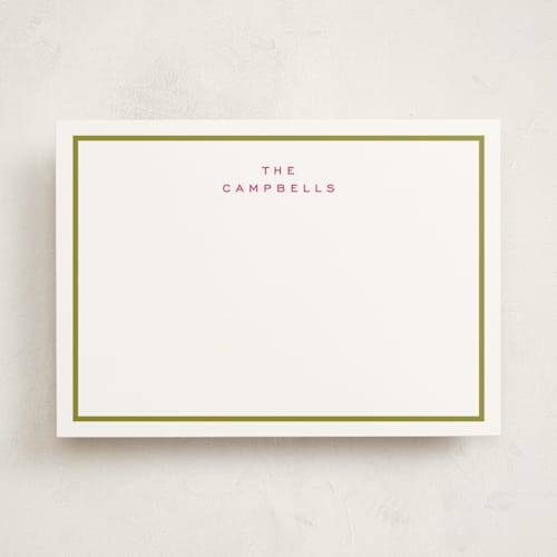 This is a chartreuse personalized stationery thank you cards with standard by Stacey Meacham called two line printing on signature in 5x7