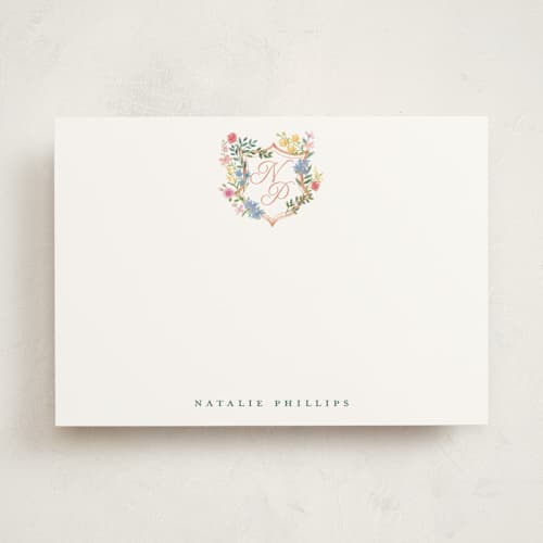 This is a petal personalized stationery thank you cards with standard by Petra Kern called montecito crest printing on signature in 5x7