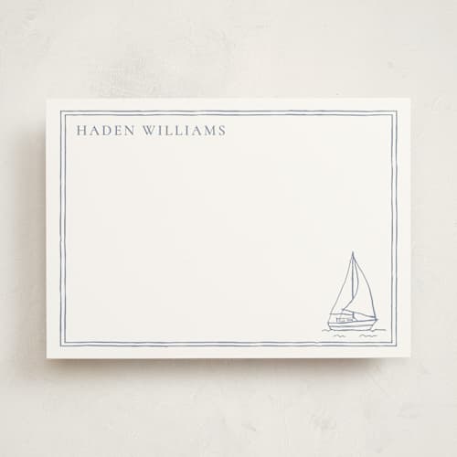 This is a coast personalized stationery thank you cards with standard by Cass Loh called sailboat printing on signature in 5x7