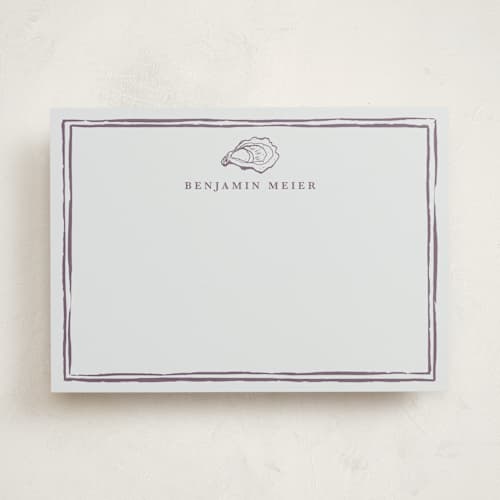 This is a eggplant personalized stationery thank you cards with standard by Cass Loh called oyster shell printing on signature in 5x7