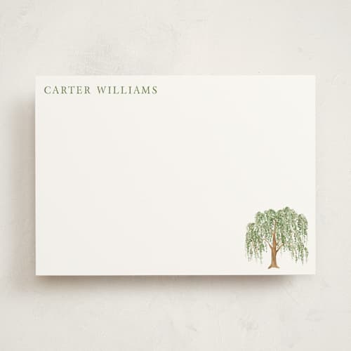This is a leaf personalized stationery thank you cards with standard by Petra Kern called weeping willow printing on signature in 5x7