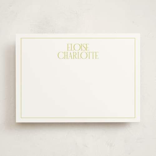 This is a lime personalized stationery thank you cards with standard by Ellen Schlegelmilch called elegant serif printing on signature in 5x7