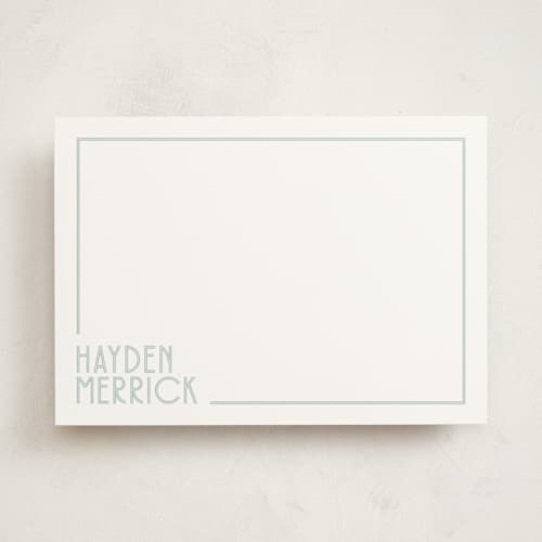 This is a mint personalized stationery thank you cards with standard by Angela Garrick called linear printing on signature in 5x7