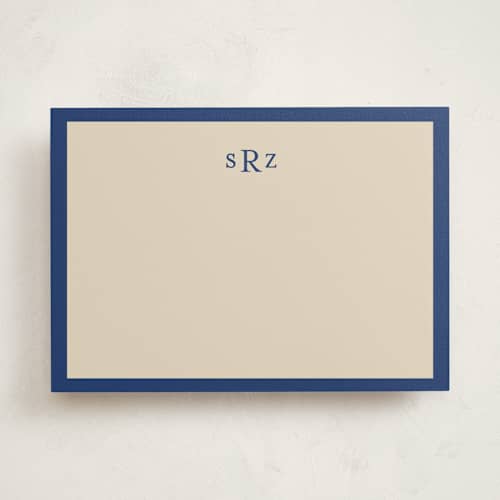 This is a navy personalized stationery thank you cards with standard by Ani Somi called theodore printing on signature in 5x7