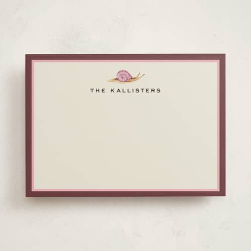 This is a raspberry personalized stationery thank you cards with standard by Pati Cascino called snail mail printing on signature in 5x7