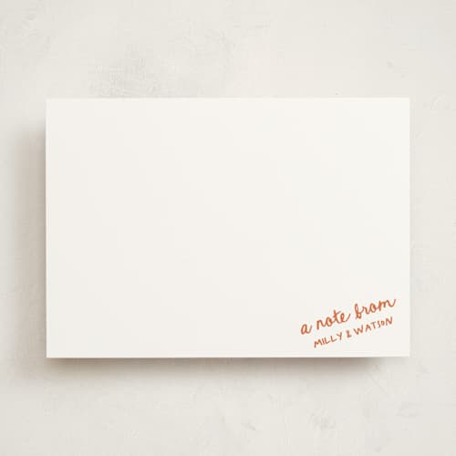 This is a tangerine personalized stationery thank you cards with standard by Jelena Vuletic called imprint printing on signature in 5x7
