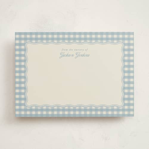 This is a pond personalized stationery thank you cards with standard by Brianne Larsen called scalloped gingham printing on signature in 5x7