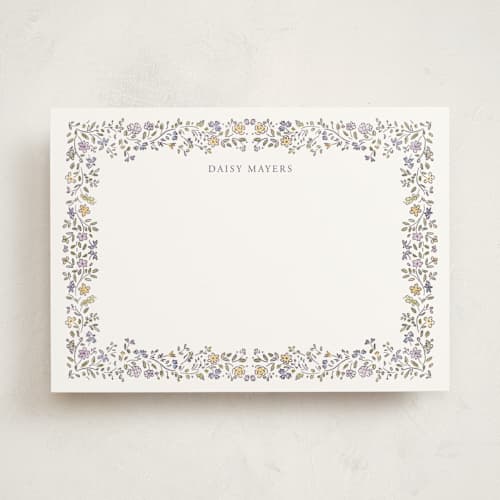 This is a lavender personalized stationery thank you cards with standard by Petra Kern called daisy q printing on signature in 5x7