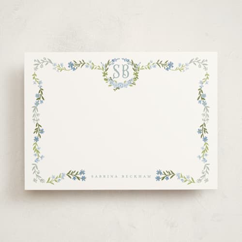 This is a periwinkle personalized stationery thank you cards with standard by Petra Kern called fiorellini printing on signature in 5x7