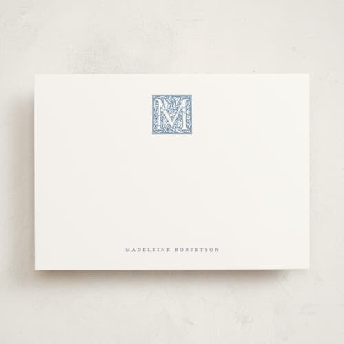 This is a cornflower personalized stationery thank you cards with standard by Blustery August called intricate initial printing on signature in 5x7