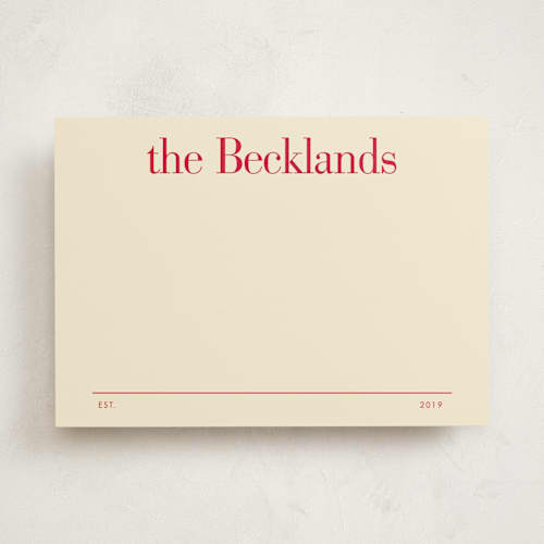 This is a apple personalized stationery thank you cards with standard by Baumbirdy called established date printing on signature in 5x7