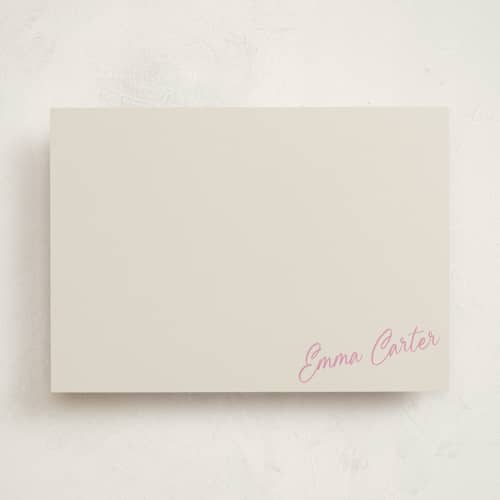 This is a vanilla personalized stationery thank you cards with standard by Beth Vassalo called sweet script corner printing on signature in 5x7