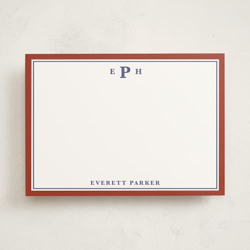 This is a maroon personalized stationery thank you cards with standard by Kat Roberts called a perfect gentleman printing on signature in 5x7