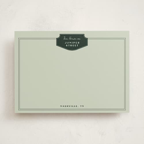 This is a olive personalized stationery thank you cards with standard by Kelly Watkins called classic badge printing on signature in 5x7