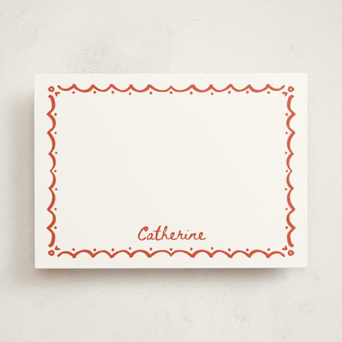 This is a coral personalized stationery thank you cards with standard by Becky Nimoy called inked scallops printing on signature in 5x7