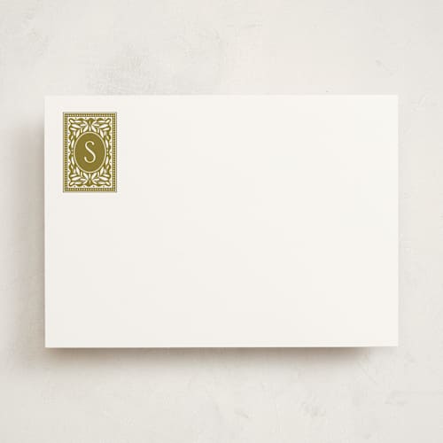 This is a olive personalized stationery thank you cards with standard by Kelly Watkins called nobel printing on signature in 5x7