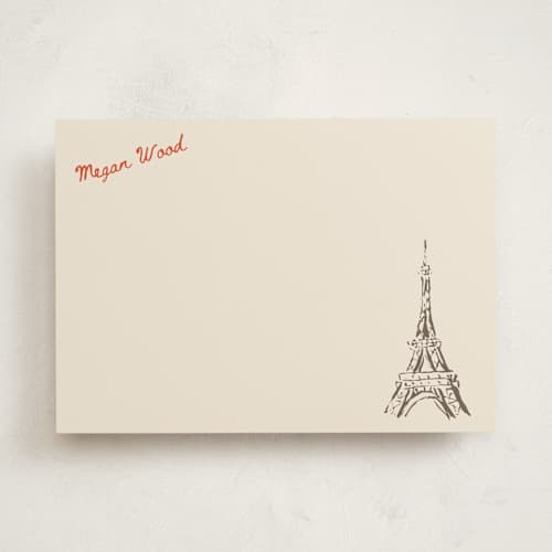 This is a antique bronze personalized stationery thank you cards with standard by Cass Loh called eiffel in love printing on signature in 5x7