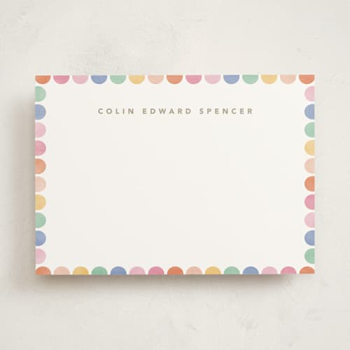 This is a rainbow personalized stationery thank you cards with standard by Creo Study called rainbow dots printing on signature in 5x7
