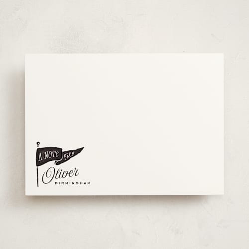 This is a licorice personalized stationery thank you cards with standard by Oscar and Emma - Karly Depew called vintage pennant printing on signature in 5x7