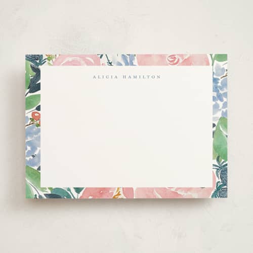 This is a rose personalized stationery thank you cards with standard by Elizabeth Bishop called in the garden printing on signature in 5x7