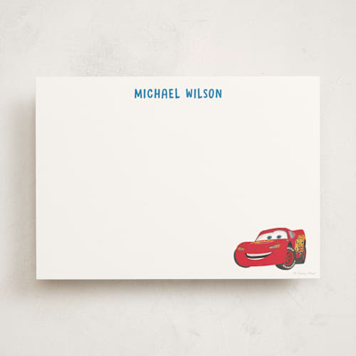 This is a pond personalized stationery thank you cards with standard by Creo Study called disney and pixar's race car wish printing on signature in 5x7
