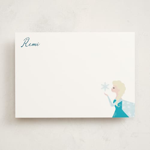 This is a frost personalized stationery thank you cards with standard by Holly Whitcomb called elsa's snowflakes printing on signature in 5x7