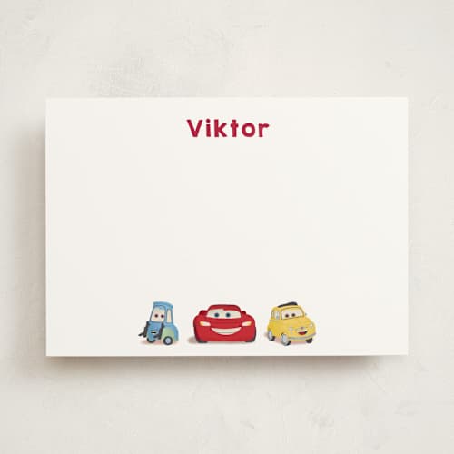This is a cloud personalized stationery thank you cards with standard by tinaleeart called disney and pixar's lightning mcqueen and friends printing on signature in 5x7