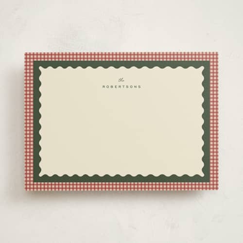This is a cranberry personalized stationery thank you cards with standard by Ellen Schlegelmilch called gingham layers printing on signature in 5x7