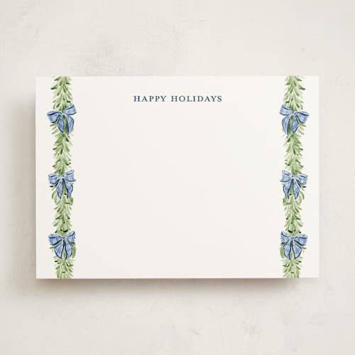This is a frosted personalized stationery thank you cards with standard by Sarah Knight called plaid bows printing on signature in 5x7
