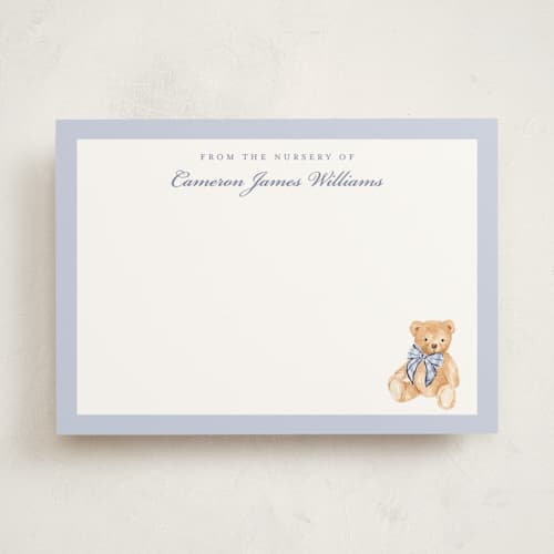 This is a cornflower personalized stationery thank you cards with standard by Sarah Knight called plaid bear printing on signature in 5x7