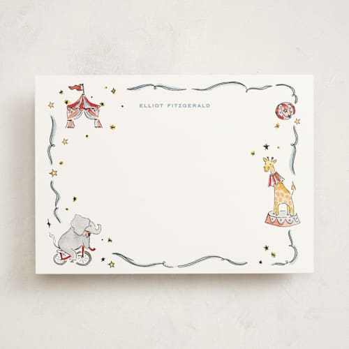 This is a sky personalized stationery thank you cards with standard by Pati Cascino called circus printing on signature in 5x7
