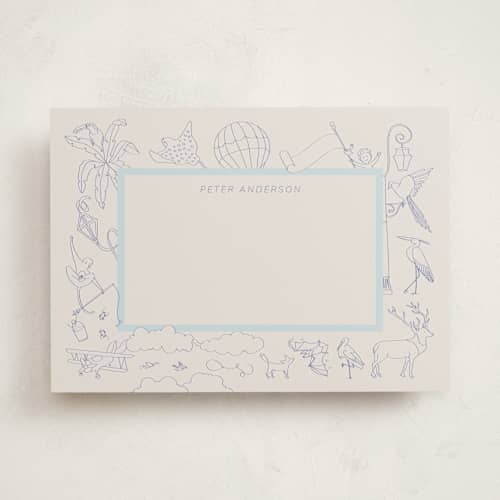 This is a navy personalized stationery thank you cards with standard by Paloma Morand Monteil called my fantastic world suite printing on signature in 5x7