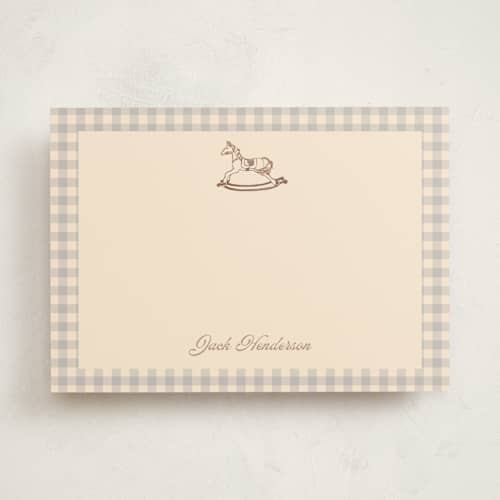 This is a honey personalized stationery thank you cards with standard by Teju Reval called horse printing on signature in 5x7