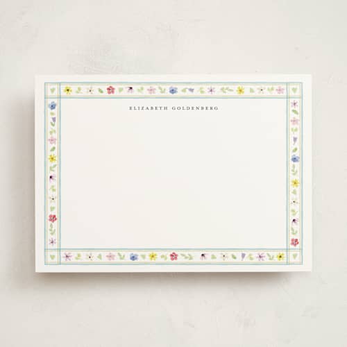 This is a summer personalized stationery thank you cards with standard by Pati Cascino called herbarium printing on signature in 5x7