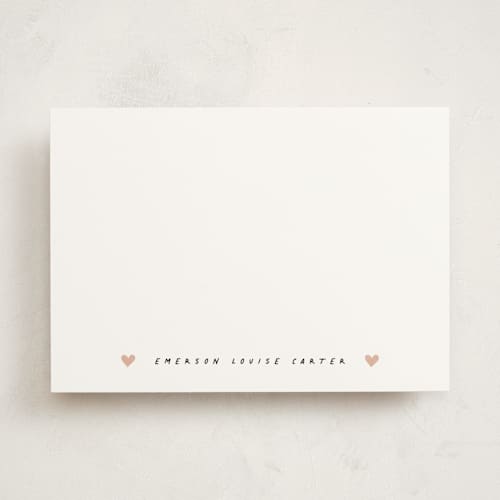 This is a rose personalized stationery thank you cards with standard by Stacey Meacham called heart banner printing on signature in 5x7