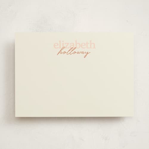This is a salmon personalized stationery thank you cards with standard by Ellen Schlegelmilch called stacked names printing on signature in 5x7