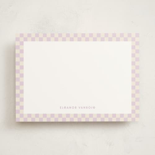 This is a lilac personalized stationery thank you cards with standard by Megan Cash called checks printing on signature in 5x7